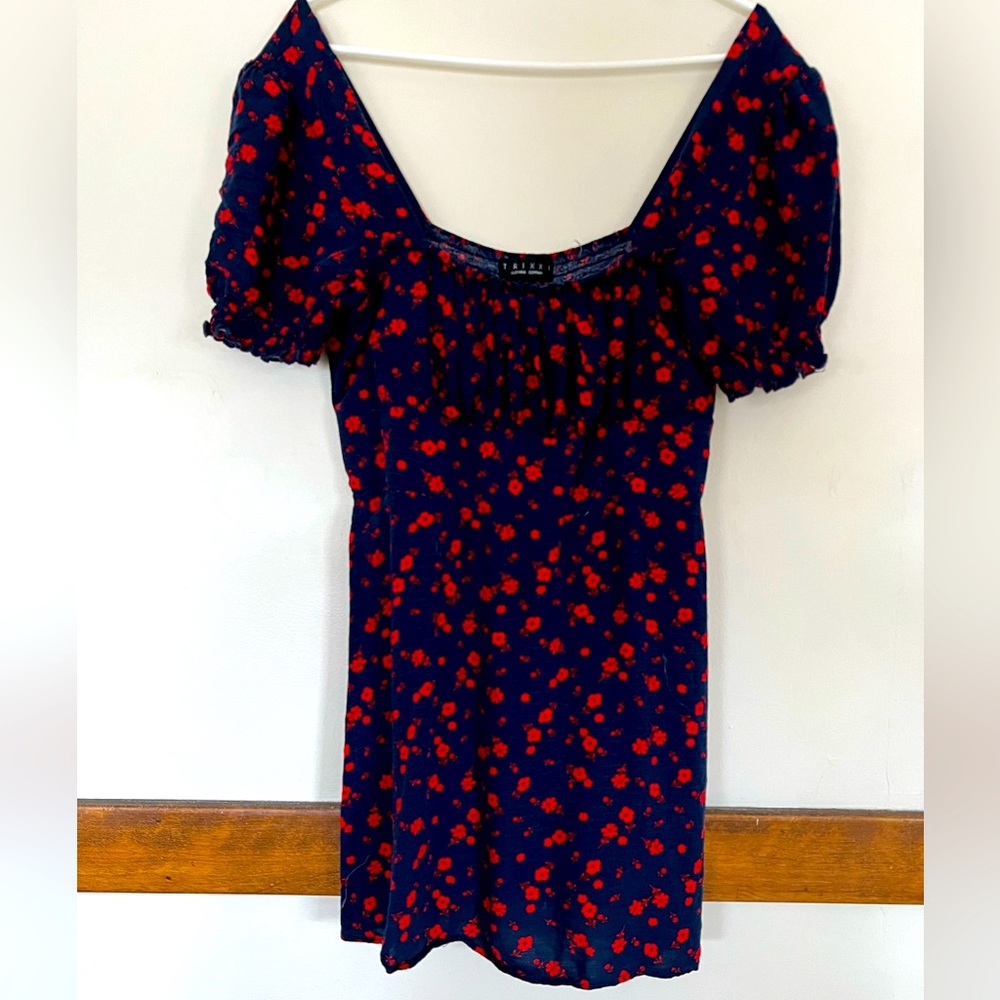 L babydoll top dress navy blue with poppies
